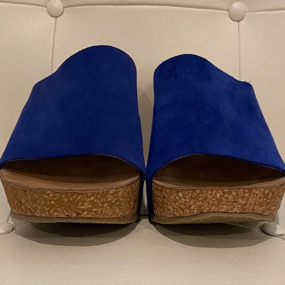 8100 Melrose Fred Segal Blue Suede Slide Wedge Sandal Size EU37 - Picture 3 of 8